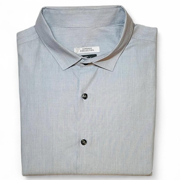 Versace Collection Trend Light Grey Mens Dress Shirt Size 44/17.5 XL Logo EUC - Picture 1 of 8